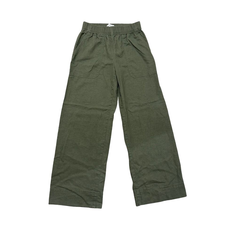 Ann Taylor Weekend Linen Blend Wide Leg High Waisted Pants Olive Green EUC XS